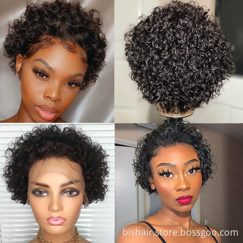 Suitable for ladies short curly hair, front lace 100% human hair wig wig real hair 150% density natural color wholesale